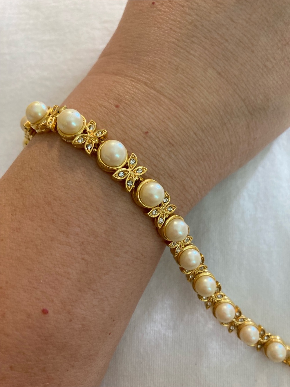 Joan Rivers Signed Bracelet with Faux Pearls and Crystals